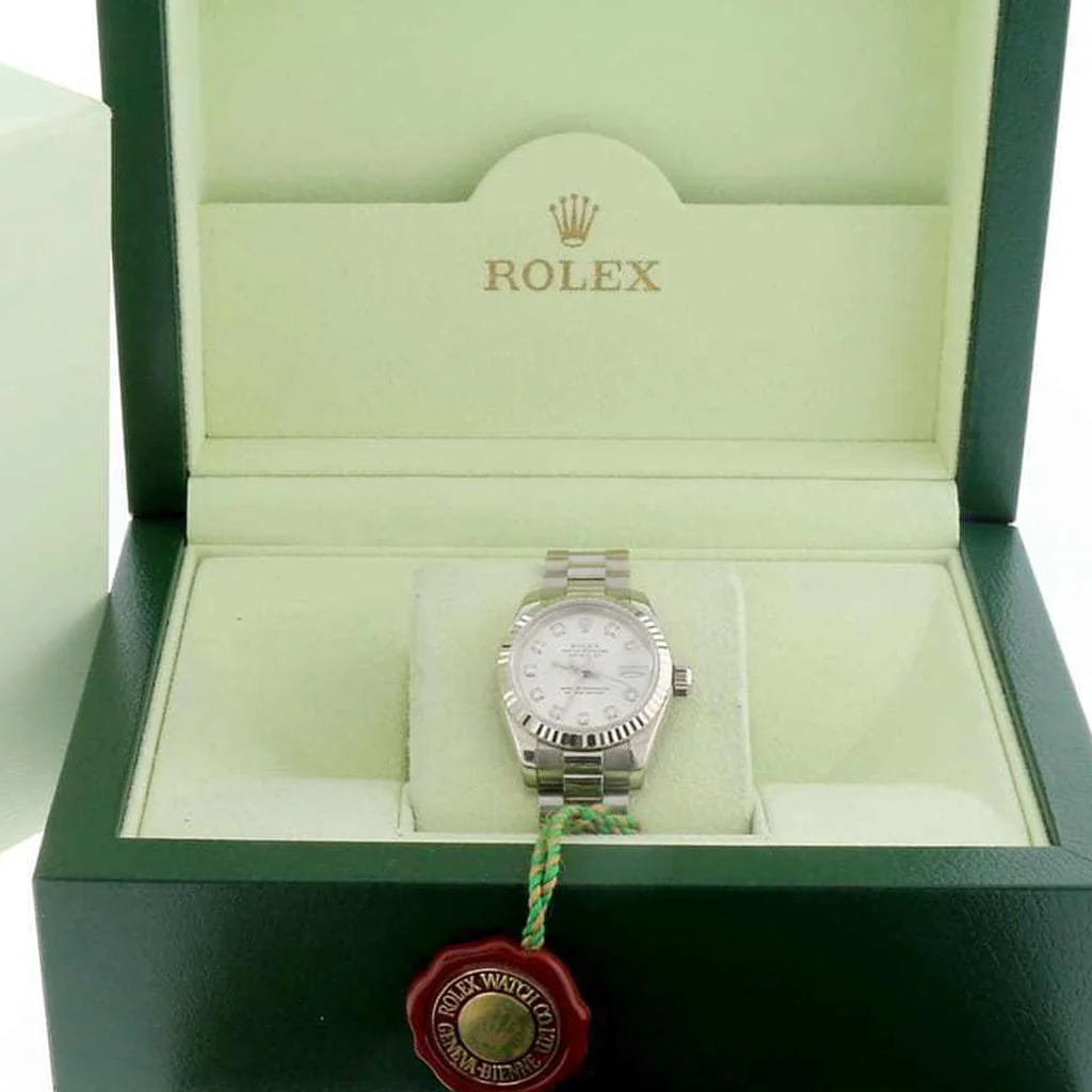 Rolex President Datejust Ladies Original Silver Diamond Dial 18K White Gold 26MM Automatic Watch 69179 - Image 3