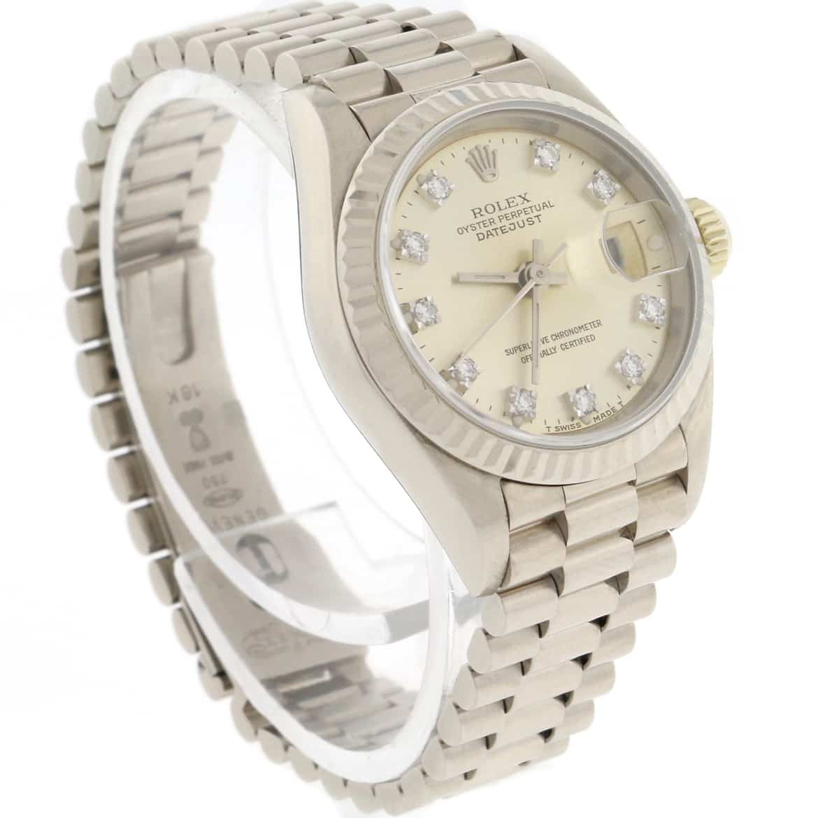 Rolex President Datejust Ladies Original Silver Diamond Dial 18K White Gold 26MM Automatic Watch 69179 - Image 4