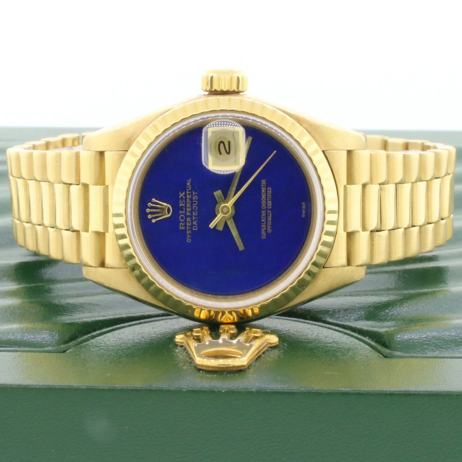 Rolex President Datejust Ladies Yellow Gold 26MM Blue Lapis Dial Watch 69178 - Image 2