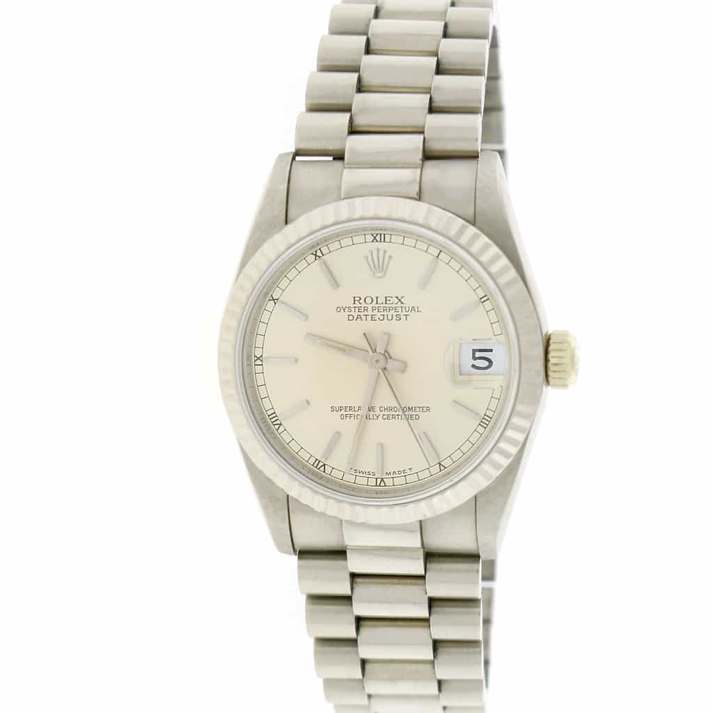 Rolex President Datejust Midsize 18K White Gold 31MM Automatic Watch 68279