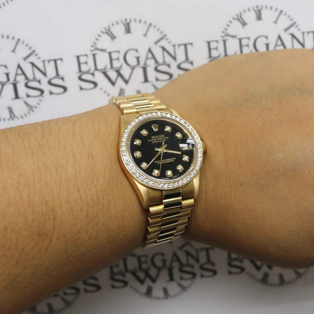 Rolex President Datejust Midsize 18K Yellow Gold 31MM Automatic Watch 68278 w/Black Diamond Dial & Bezel No Holes - Image 2