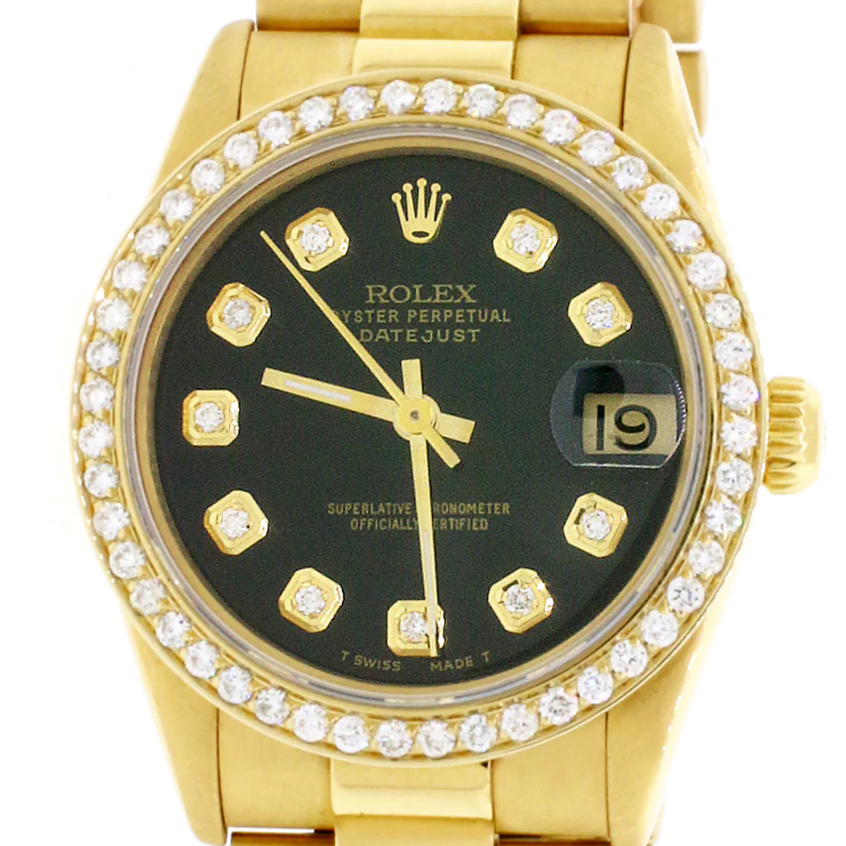 Rolex President Datejust Midsize 18K Yellow Gold 31MM Automatic Watch 68278 w/Black Diamond Dial & Bezel No Holes - Image 4