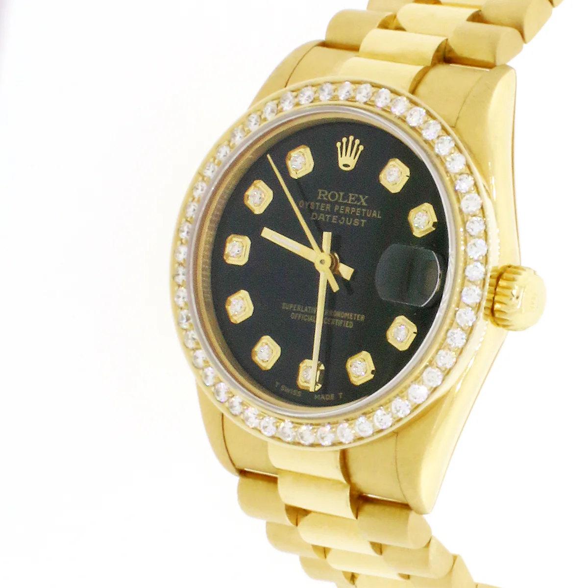 Rolex President Datejust Midsize 18K Yellow Gold 31MM Automatic Watch 68278 w/Black Diamond Dial & Bezel No Holes - Image 5