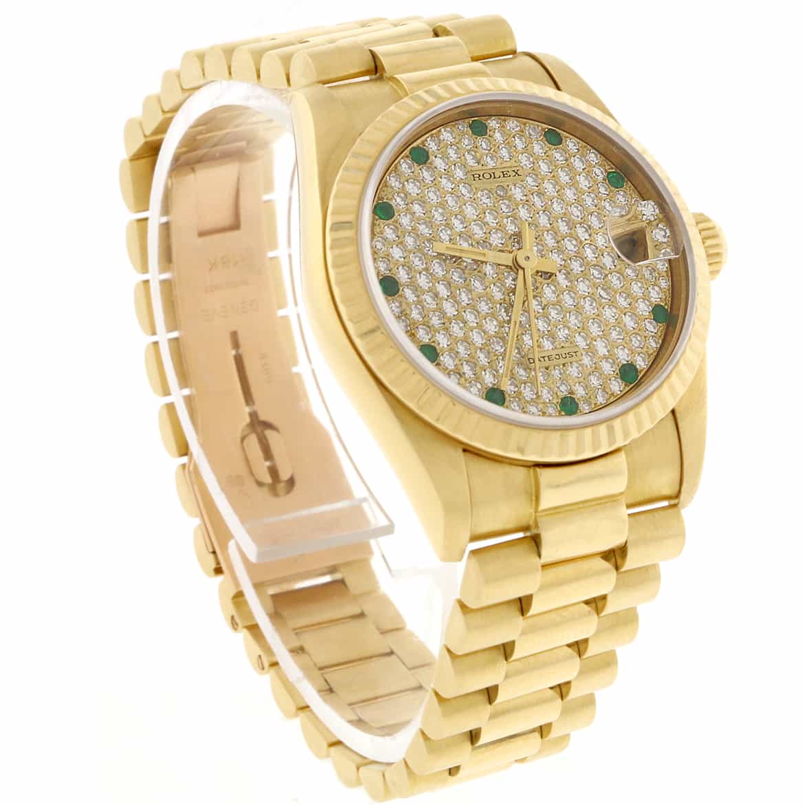 Rolex President Datejust Midsize 18K Yellow Gold 31MM Automatic Watch 68278 w/Diamond & Emerald Dial - Image 6