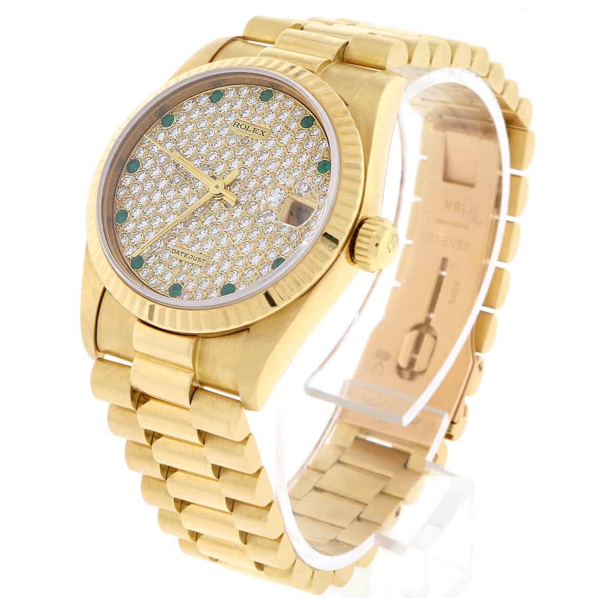 Rolex President Datejust Midsize 18K Yellow Gold 31MM Automatic Watch 68278 w/Diamond & Emerald Dial - Image 7