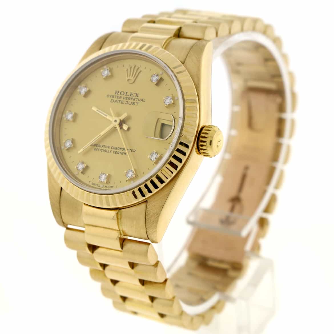 Rolex President Datejust Midsize 18K Yellow Gold Diamond Dial 31MM Automatic Watch 68278 - Image 5