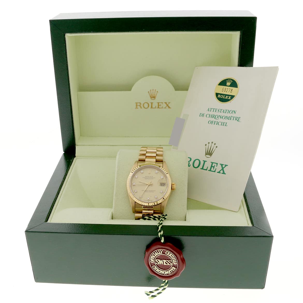 Rolex President Datejust Midsize 18K Yellow Gold Diamond Dial 31MM Automatic Watch 68278 - Image 2