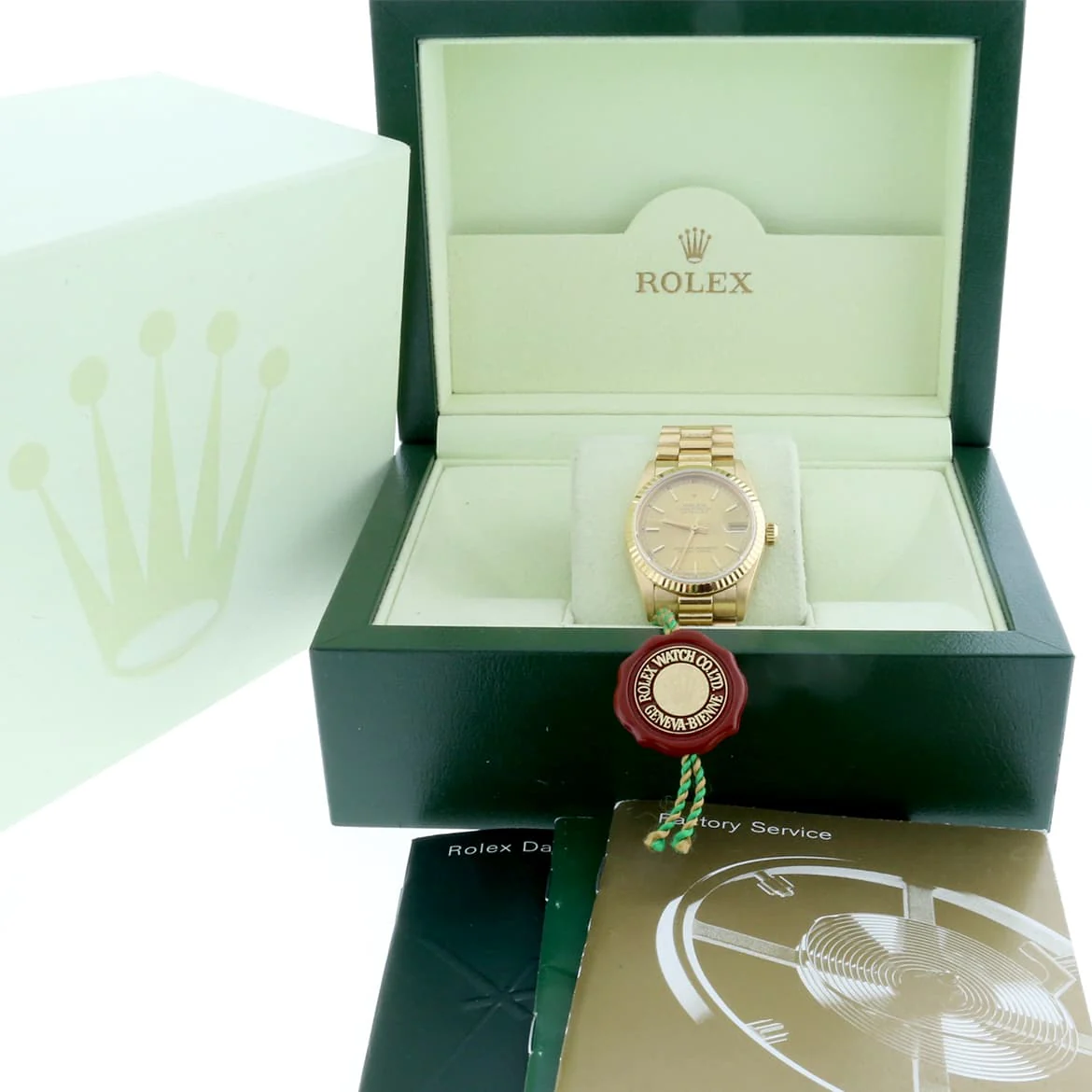 Rolex President Datejust Midsize 18K Yellow Gold Factory Champagne Stick Dial 31MM Watch 68278 - Image 3