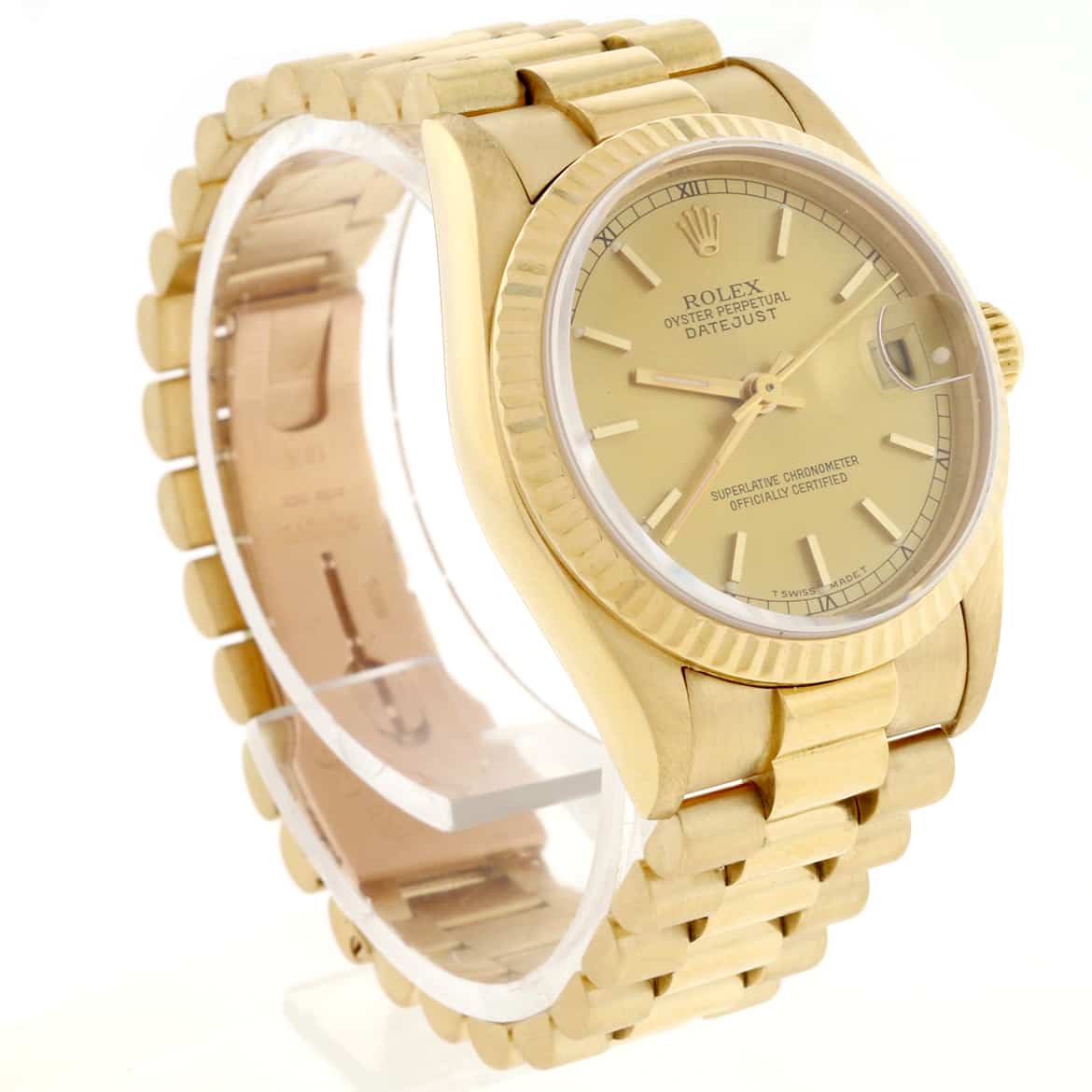 Rolex President Datejust Midsize 18K Yellow Gold Factory Champagne Stick Dial 31MM Watch 68278 - Image 4