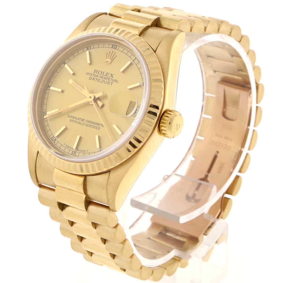 Rolex President Datejust Midsize 18K Yellow Gold Factory Champagne Stick Dial 31MM Watch 68278 - Image 5