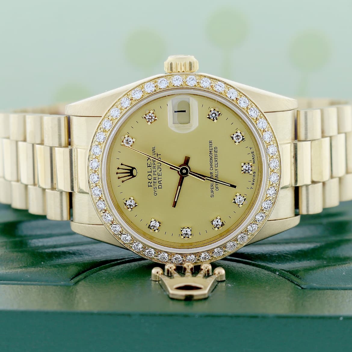 Rolex President Datejust Midsize 18K Yellow Gold Factory Diamond Dial 31MM Watch 68278 w/Diamond Bezel - Image 2
