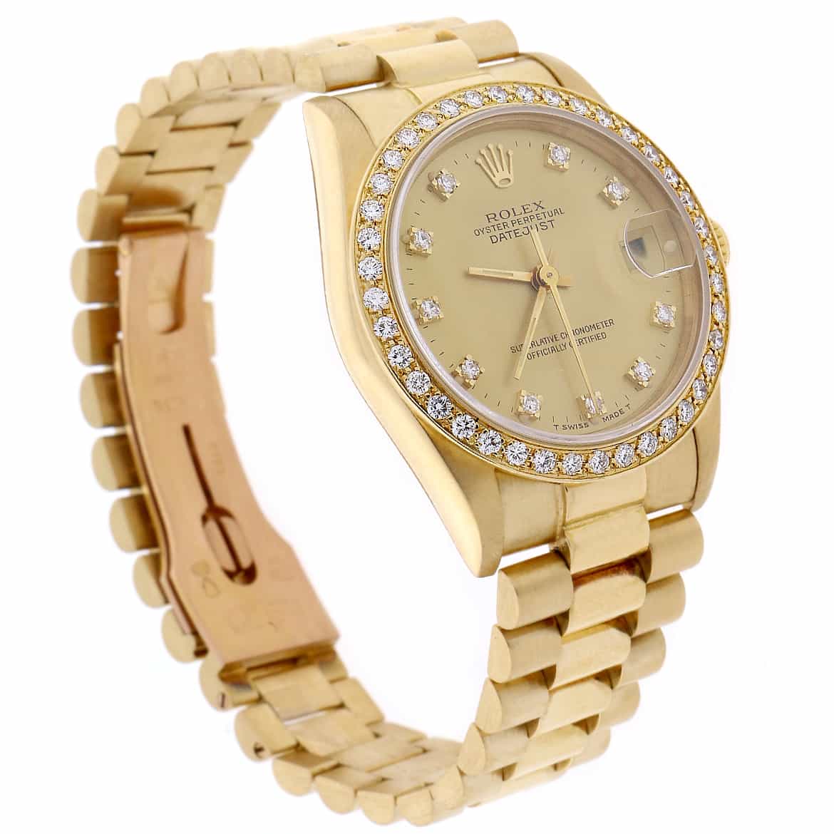 Rolex President Datejust Midsize 18K Yellow Gold Factory Diamond Dial 31MM Watch 68278 w/Diamond Bezel - Image 6
