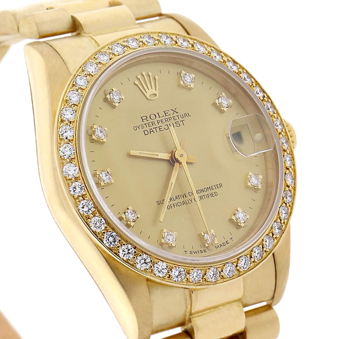 Rolex President Datejust Midsize 18K Yellow Gold Factory Diamond Dial 31MM Watch 68278 w/Diamond Bezel - Image 8
