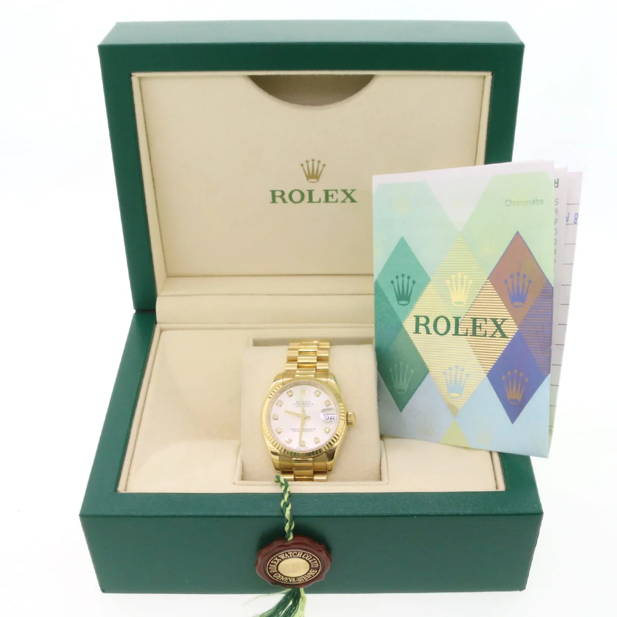 Rolex President Datejust 31mm Midsize 18K Yellow Gold Rolex Silver Diamond Dial Fluted Bezel Automatic Watch 178248 - Image 2