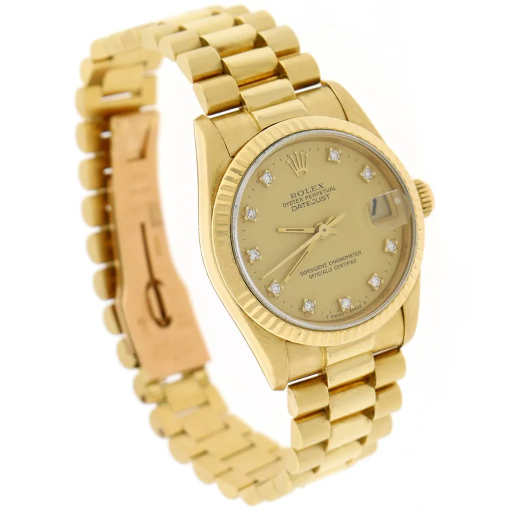 Rolex President Datejust Midsize 18K Yellow Gold Original Champagne Diamond Dial 31MM Automatic Watch 68278 - Image 4