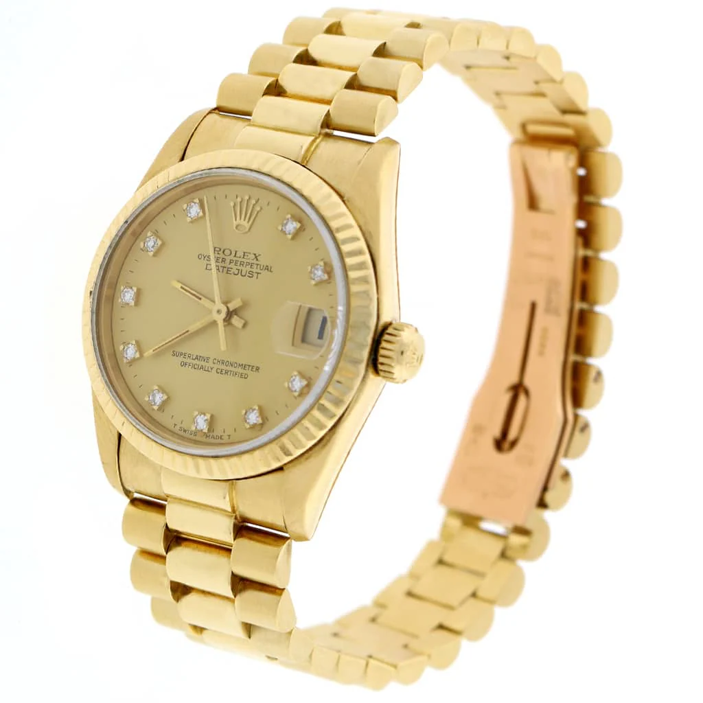 Rolex President Datejust Midsize 18K Yellow Gold Original Champagne Diamond Dial 31MM Automatic Watch 68278 - Image 5