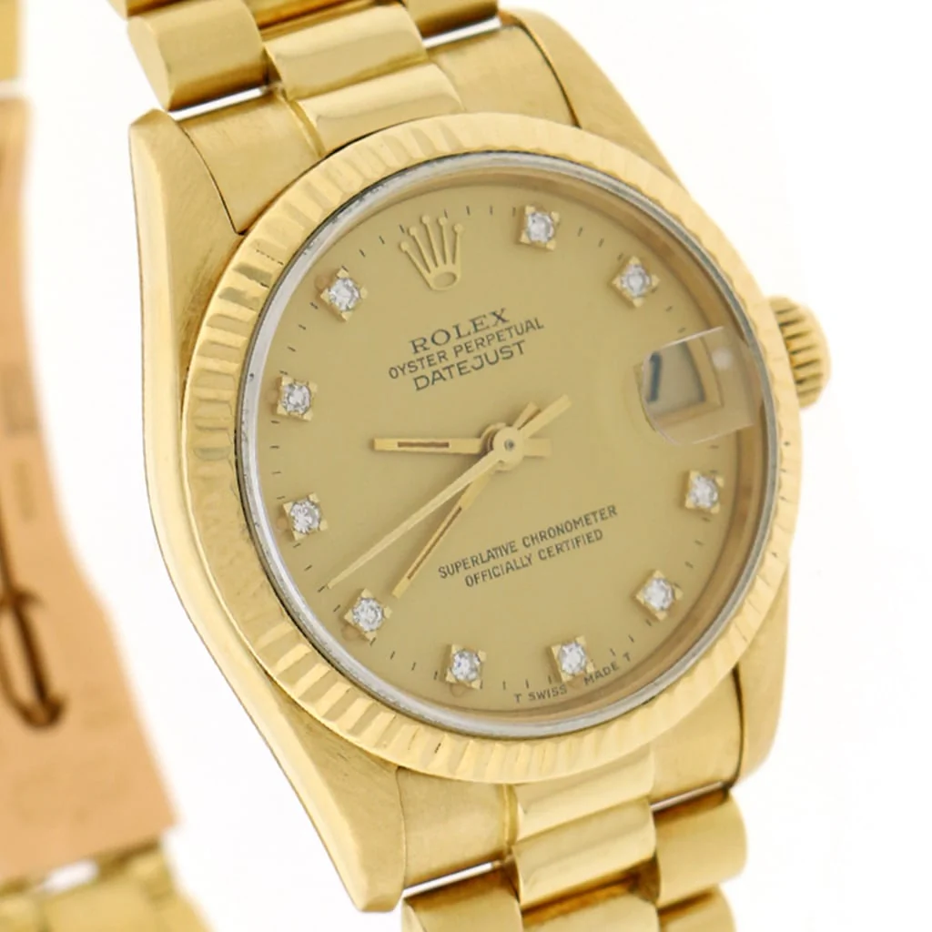 Rolex President Datejust Midsize 18K Yellow Gold Original Champagne Diamond Dial 31MM Automatic Watch 68278 - Image 6
