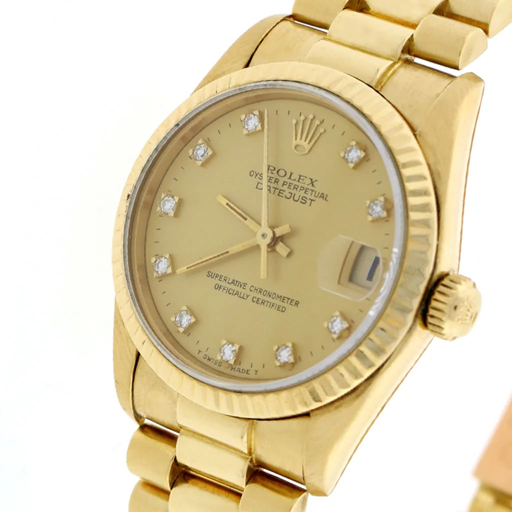 Rolex President Datejust Midsize 18K Yellow Gold Original Champagne Diamond Dial 31MM Automatic Watch 68278 - Image 7