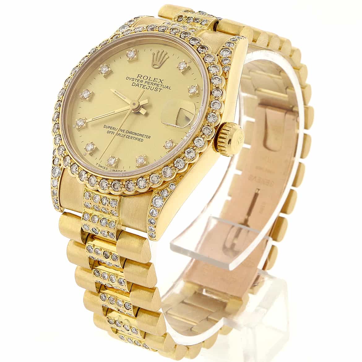 Rolex President Datejust Midsize 18K Yellow Gold Original Champagne Diamond Dial 31MM Automatic Watch w/Diamond Bezel & Bracelet - Image 5