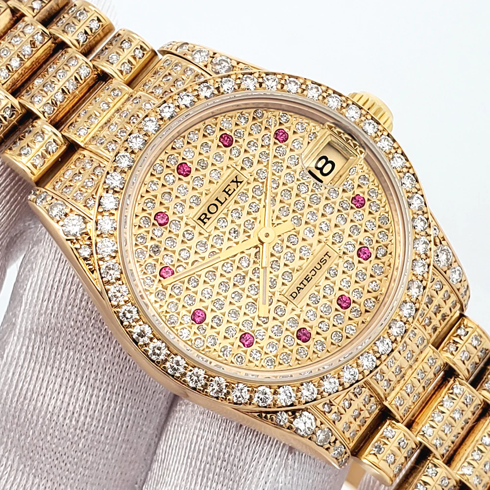 Rolex President 68288 Factory Diamond Bezel Custom 7.2ct Full Pave Diamond Yellow Gold 31mm Watch Box/Apr - Image 2