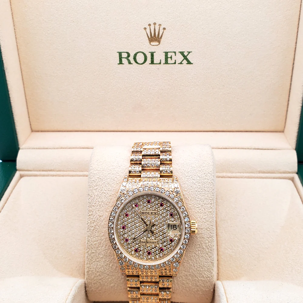 Rolex President 68288 Factory Diamond Bezel Custom 7.2ct Full Pave Diamond Yellow Gold 31mm Watch Box/Apr - Image 3