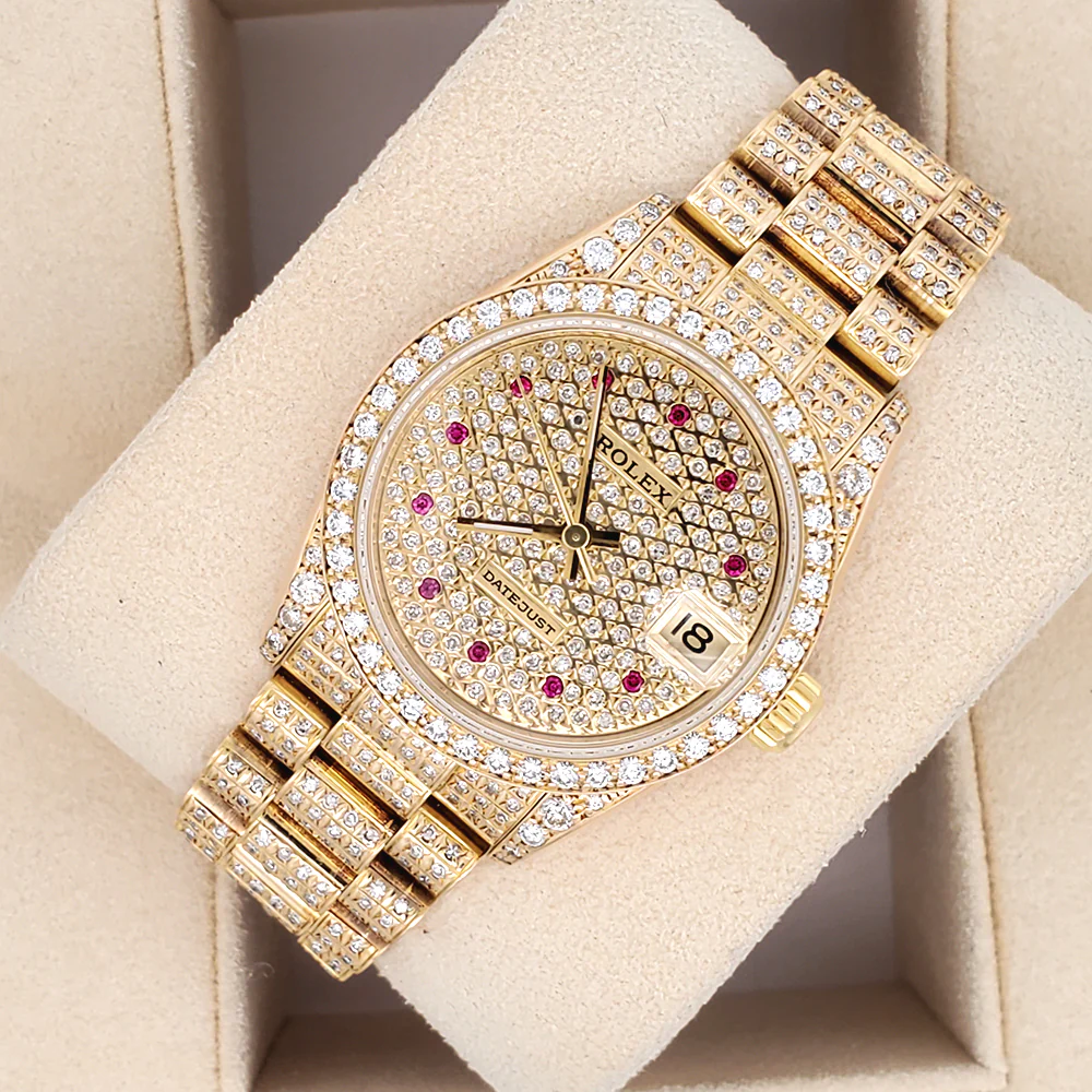 Rolex President 68288 Factory Diamond Bezel Custom 7.2ct Full Pave Diamond Yellow Gold 31mm Watch Box/Apr - Image 4