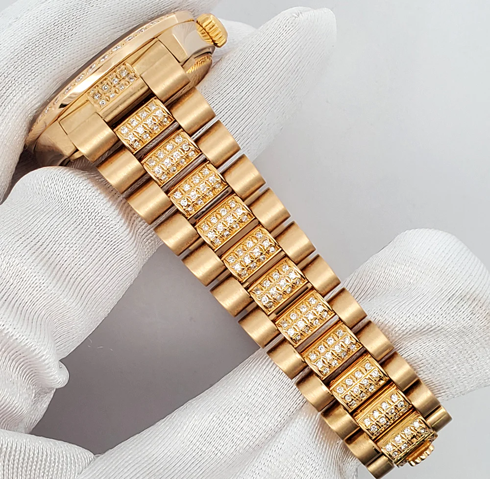 Rolex President Datejust Midsize 31mm Custom 4.5ct Full Pave Diamond Yellow Gold Watch 68278 - Image 3