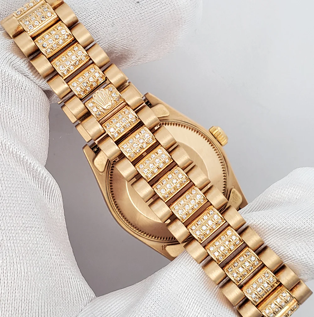 Rolex President Datejust Midsize 31mm Custom 4.5ct Full Pave Diamond Yellow Gold Watch 68278 - Image 4