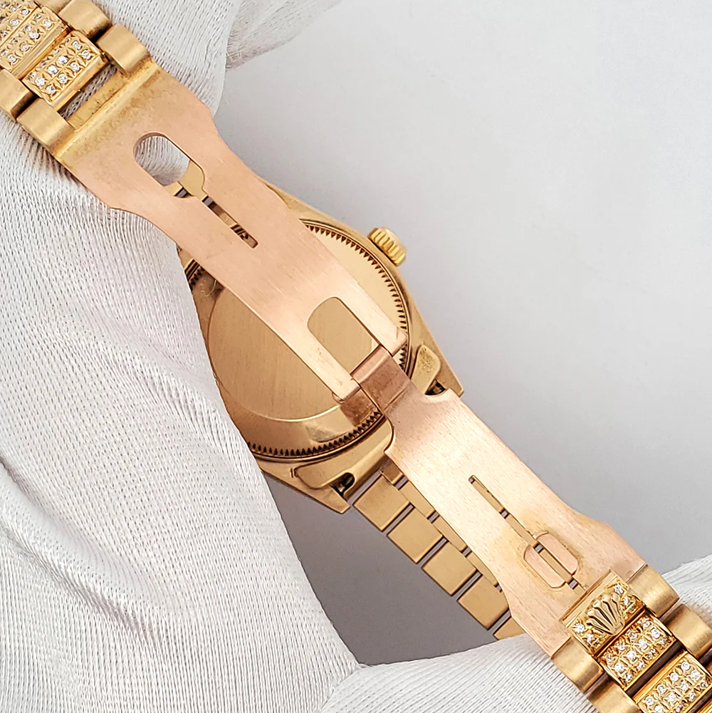 Rolex President Datejust Midsize 31mm Custom 4.5ct Full Pave Diamond Yellow Gold Watch 68278 - Image 5