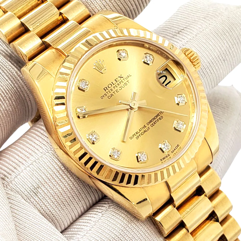 Rolex President Datejust Midsize 31mm Factory Diamond Dial Yellow Gold Watch 178278