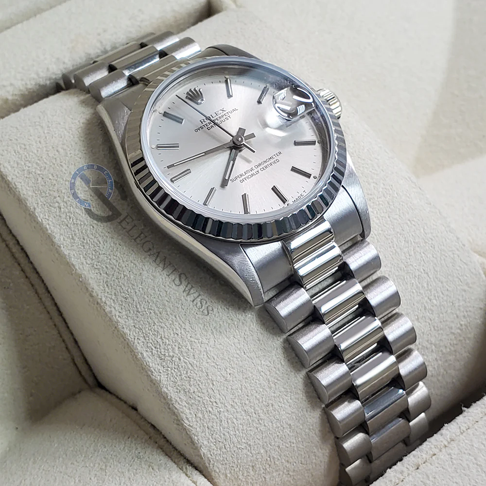 Rolex President Datejust Midsize 31mm White Gold Silver Dial Ladies Watch 68279 - Image 3