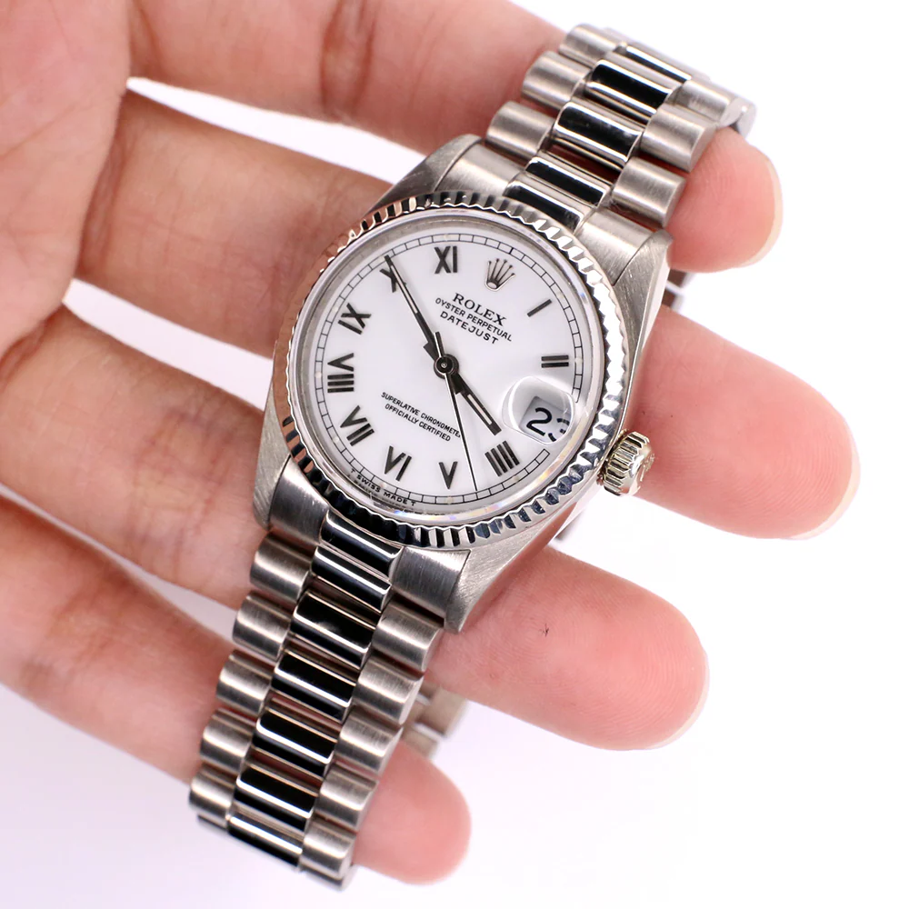 Rolex President Datejust Midsize 31mm White Roman Dial White Gold Watch 68279 - Image 3