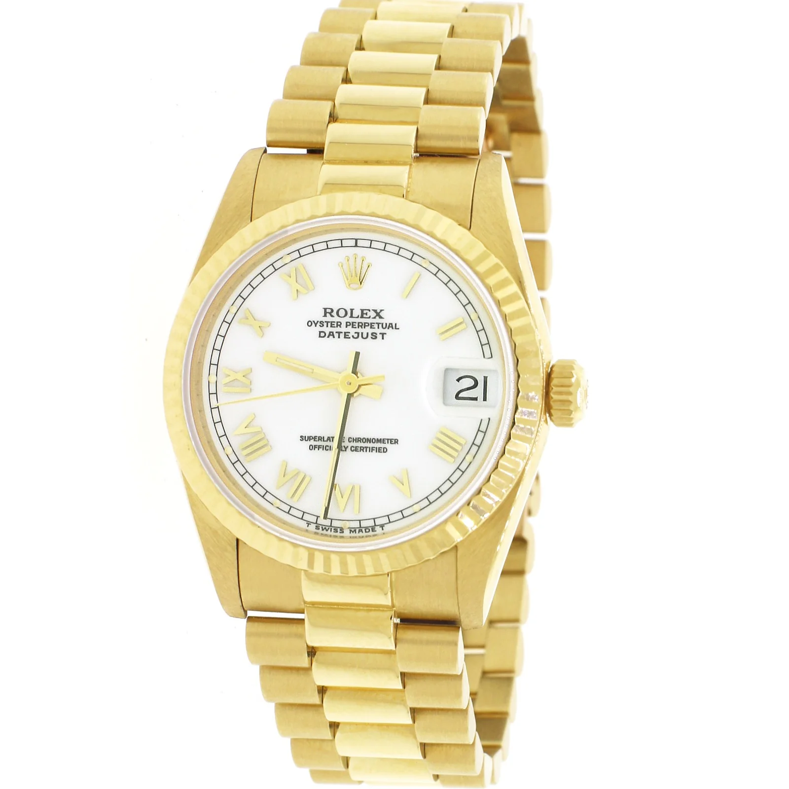 Rolex President Datejust Midsize 31mm Yellow Gold Watch 68278 Box Papers