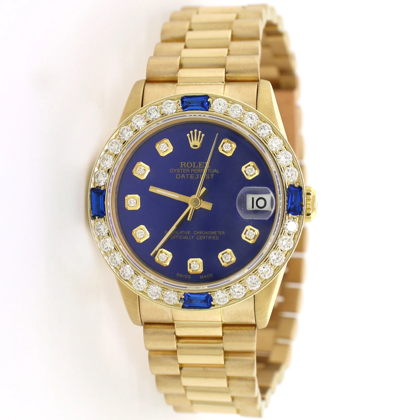 Rolex President Datejust Midsize 31MM Yellow Gold Watch Custom w/Blue Diamond Dial & Bezel 68278 - Image 2