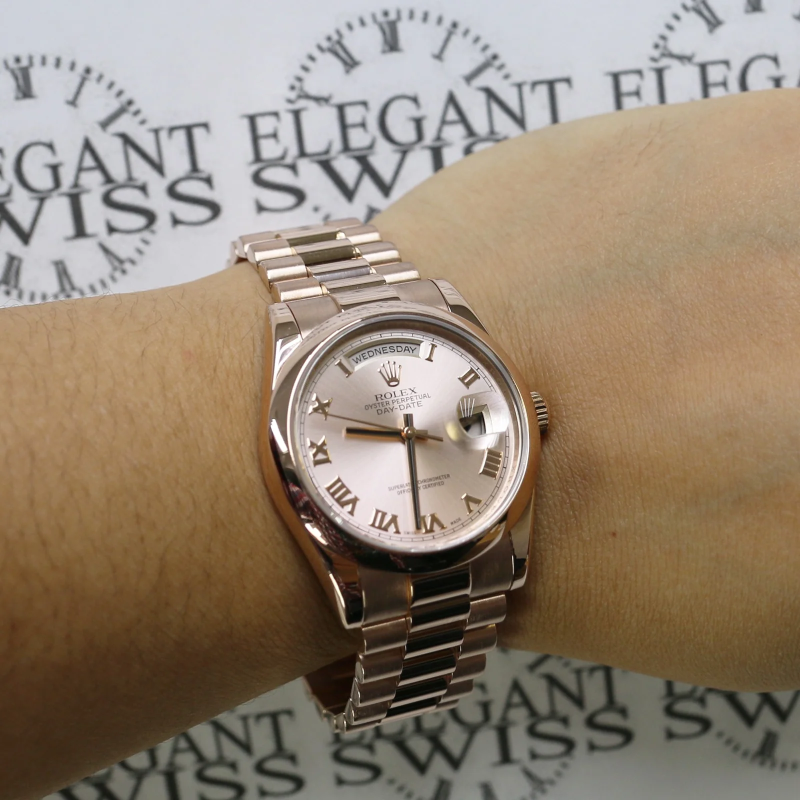 Rolex President Day-Date 18K Everose Pink Roman Dial 36mm Automatic Mens 118205 Box & Papers - Image 4
