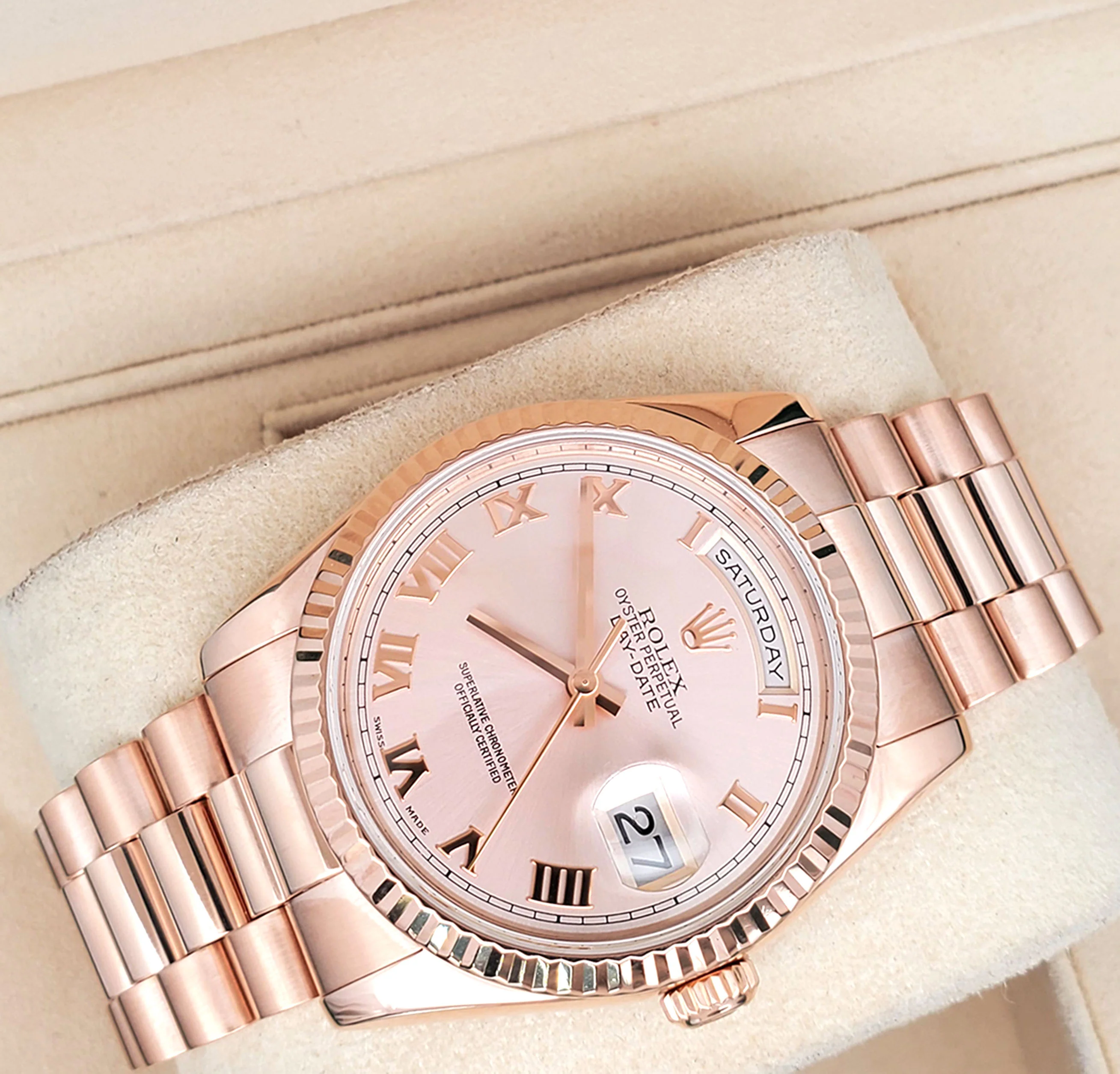 Rolex President Day-Date 18K Rose Gold 36mm 118235 Pink Roman Dial Watch
