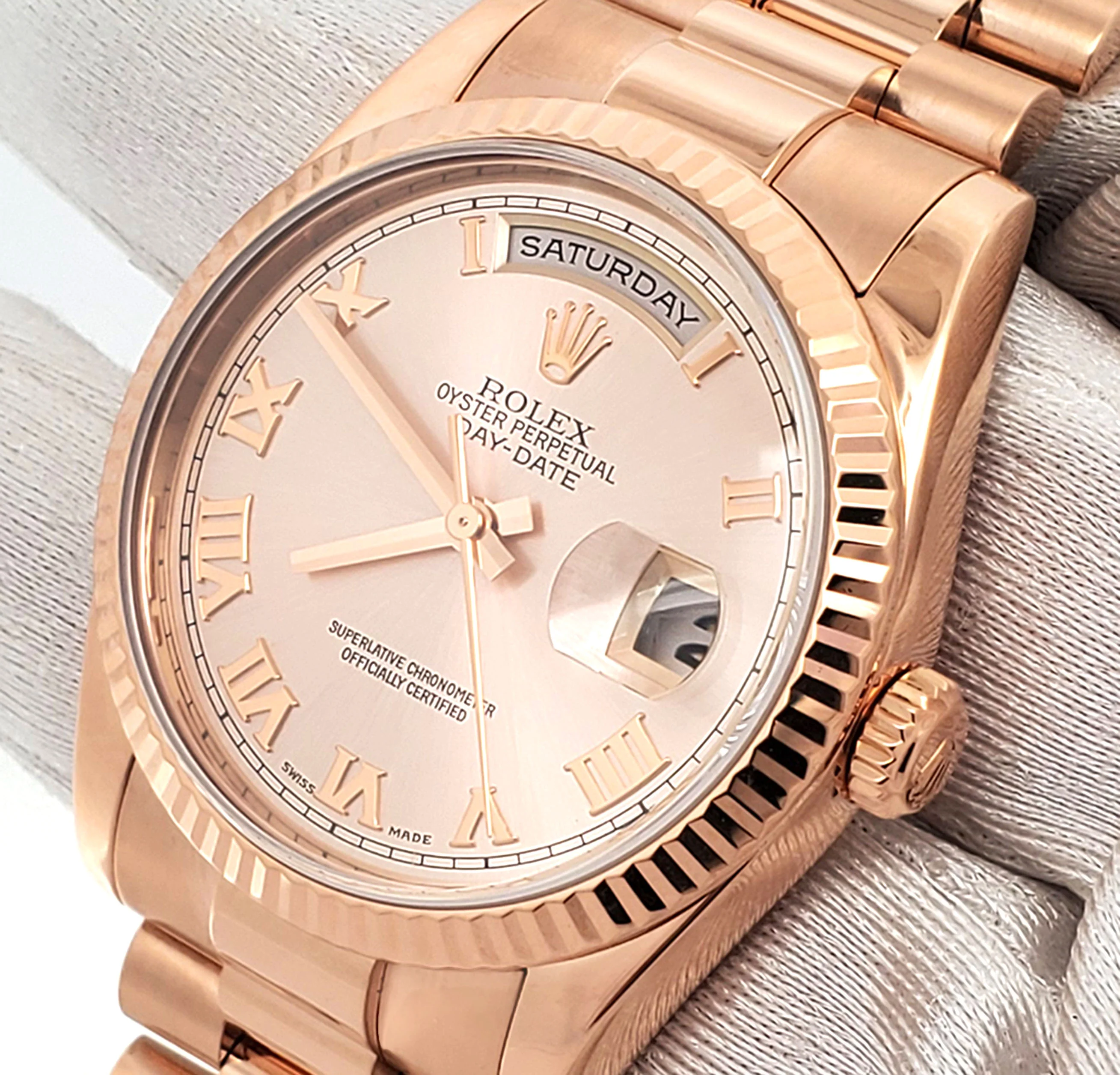 Rolex President Day-Date 18K Rose Gold 36mm 118235 Pink Roman Dial Watch - Image 2