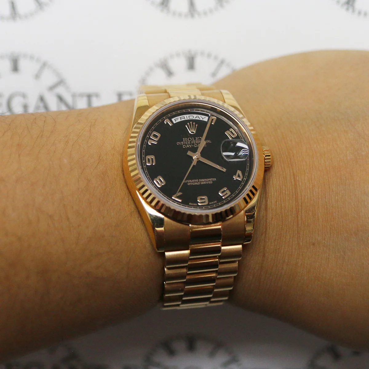Rolex President Day-Date Black Arabic Dial 18K Rose Gold 36mm Automatic Watch 118235 Box Papers - Image 4