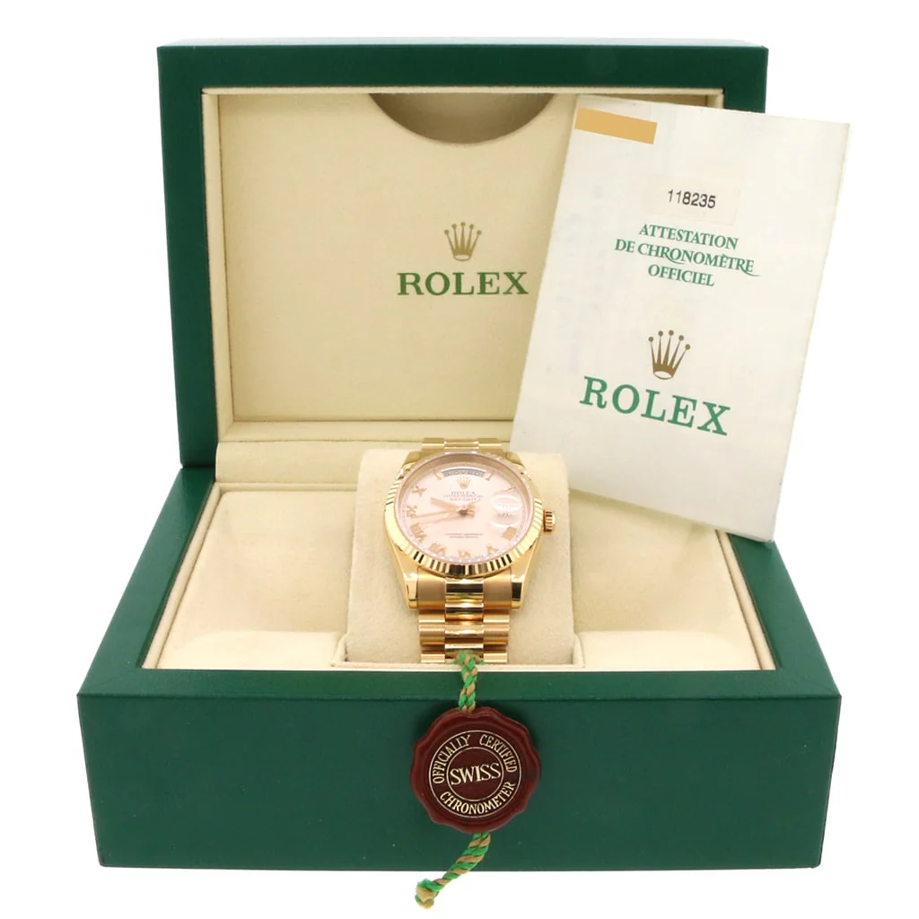 Rolex President Day-Date 18K Rose Gold 36MM Pink Roman Dial Automatic Mens Oyster Watch 118235 - Image 8