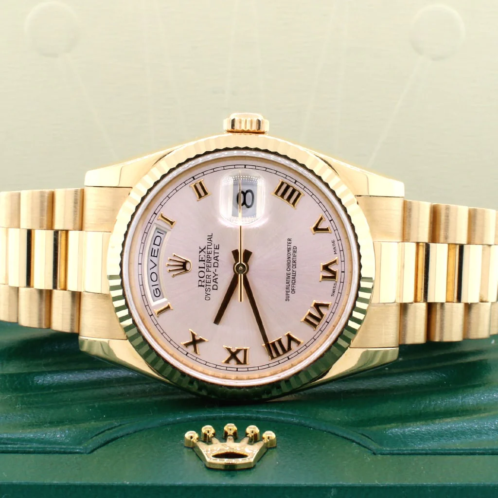 Rolex President Day-Date 18K Rose Gold 36MM Pink Roman Dial Automatic Mens Oyster Watch 118235 - Image 9