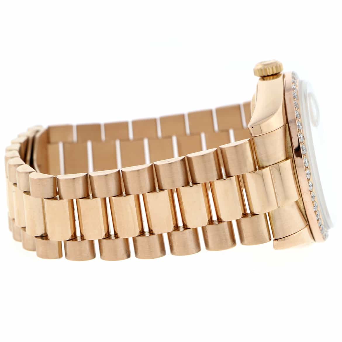 Rolex President Day-Date 18K Rose Gold Original Pink Roman Dial 36MM Automatic Mens Watch w/Custom 1.5Ct Diamond Bezel 118205 - Image 9