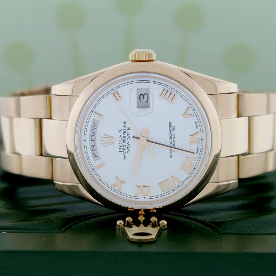 Rolex President Day-Date 18K Rose Gold Original White Roman Dial 36MM Oyster Automatic Mens Watch 118205 - Image 2