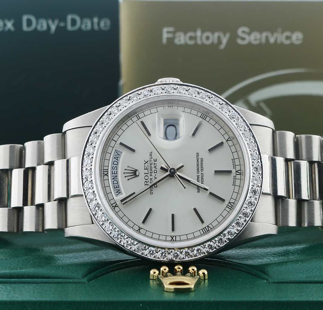 Rolex President Day-Date 18K White Gold 36mm Automatic Mens Watch w/Diamond Bezel 118239 - Image 2