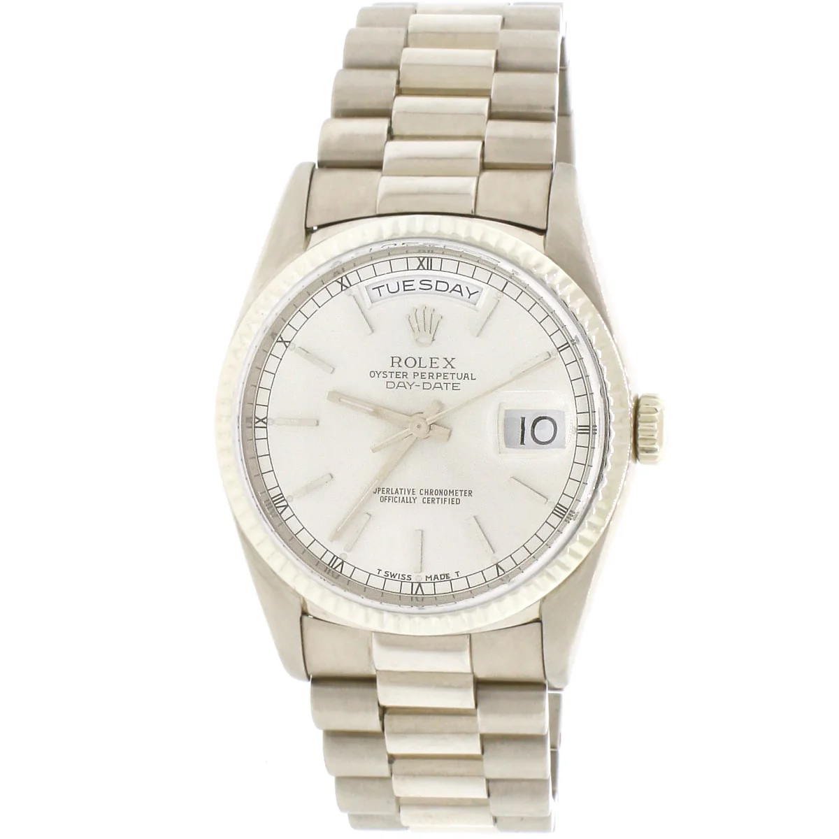 Rolex President Day-Date 18K White Gold 36MM Double-Quick Factory Index Dial Automatic Mens Watch 18239