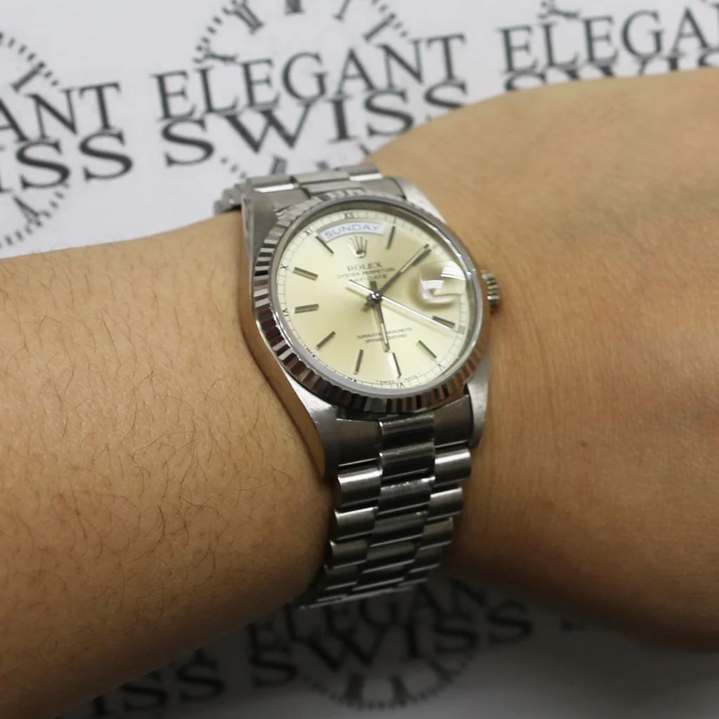 Rolex President Day-Date 18K White Gold 36MM Double-Quick Factory Index Dial Automatic Mens Watch 18239 - Image 6