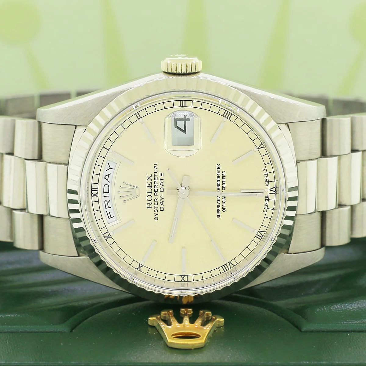 Rolex President Day-Date 18K White Gold 36MM Double Quickset Automatic Mens Watch 18239 Box Papers - Image 3