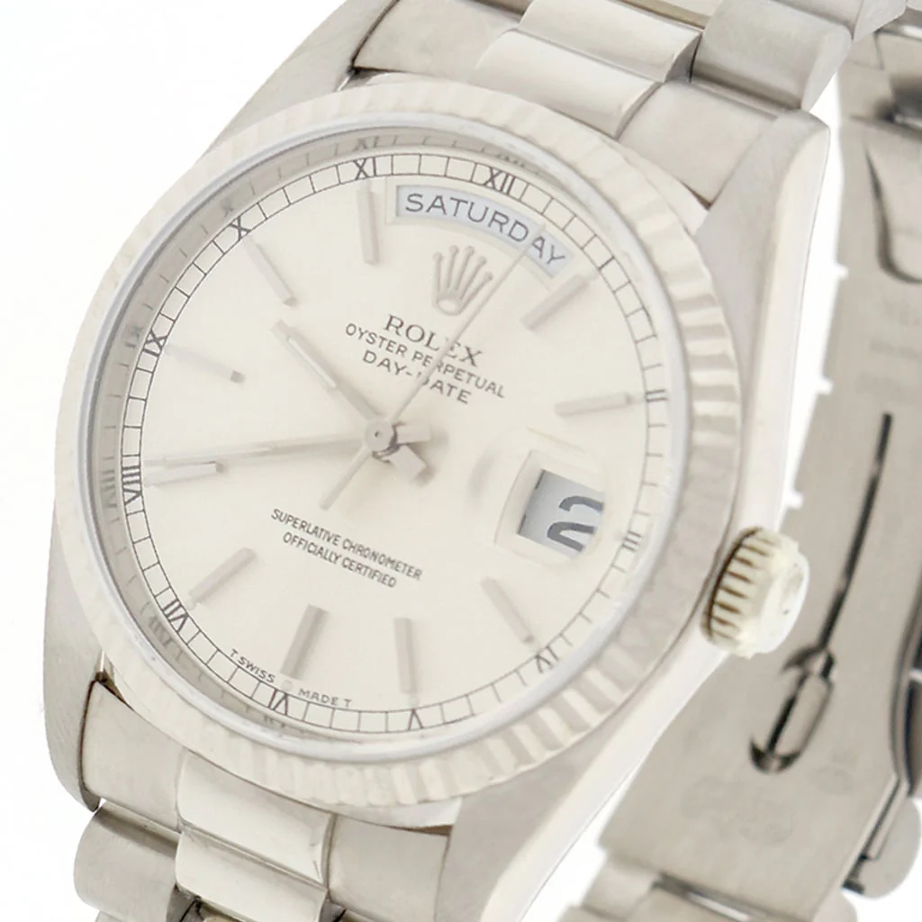 Rolex President Day-Date 18K White Gold 36MM Original Stick Dial Automatic Mens Watch 18239 - Image 2