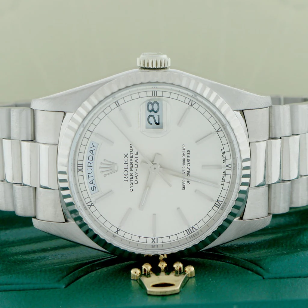 Rolex President Day-Date 18K White Gold 36MM Original Stick Dial Automatic Mens Watch 18239 - Image 3