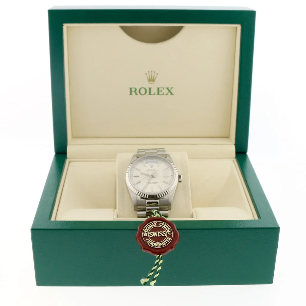 Rolex President Day-Date 18K White Gold 36MM Original Stick Dial Automatic Mens Watch 18239 - Image 4