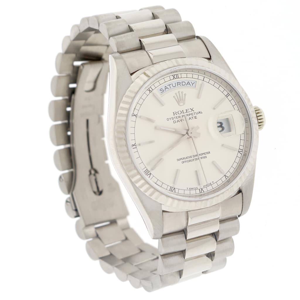Rolex President Day-Date 18K White Gold 36MM Original Stick Dial Automatic Mens Watch 18239 - Image 5
